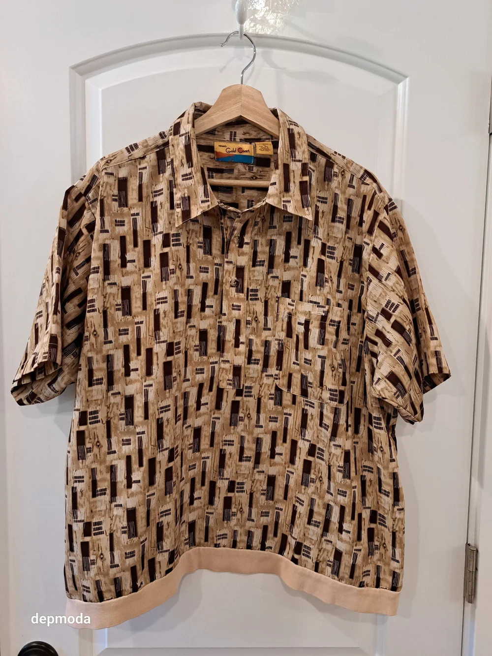 Gold Coast Habanas mens  Short-Sleeve Button-Down Shirt in Beige & Brown size Xl
